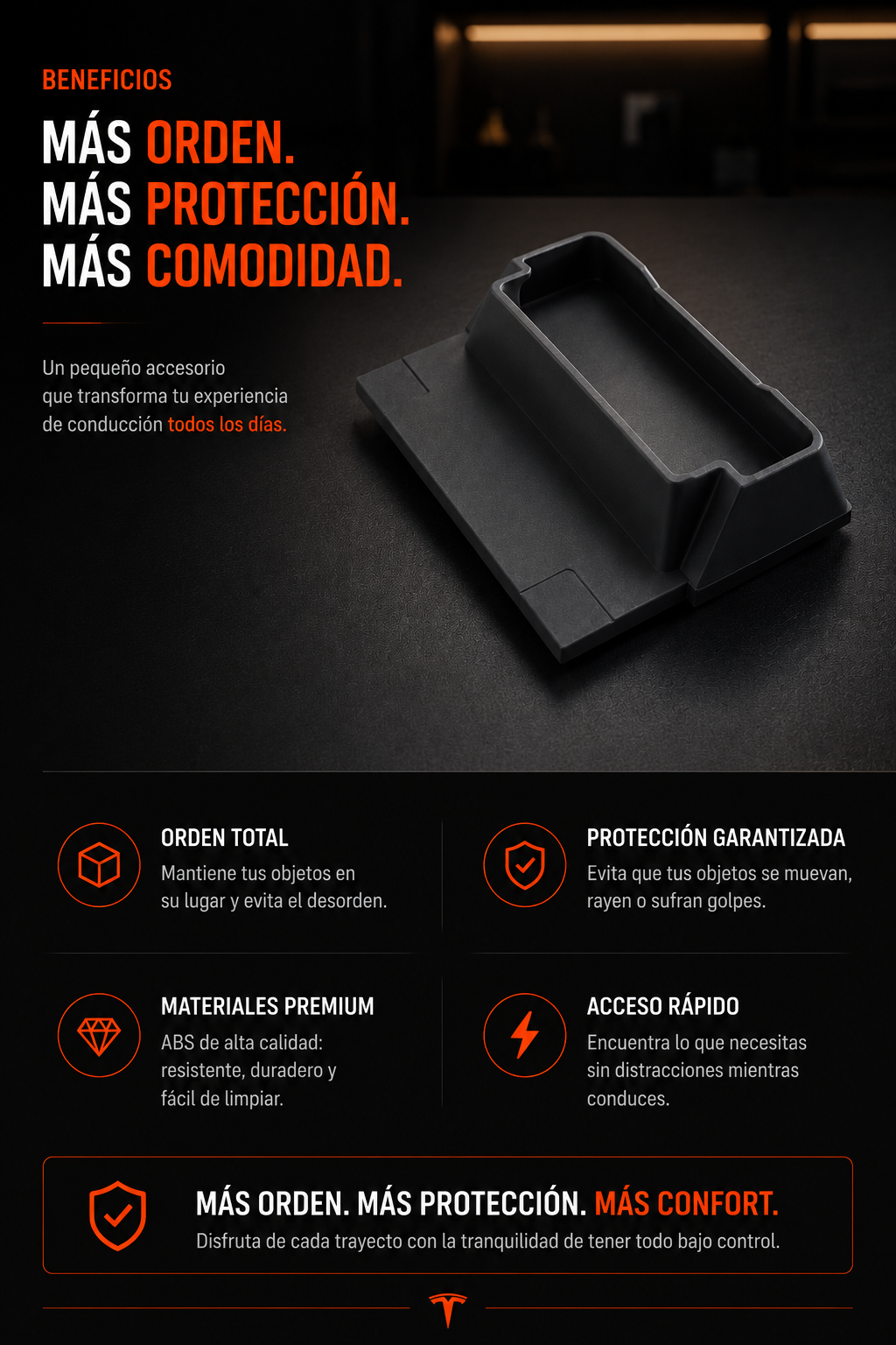 Organizador para consola central y apoyabrazos con soporte para gafas