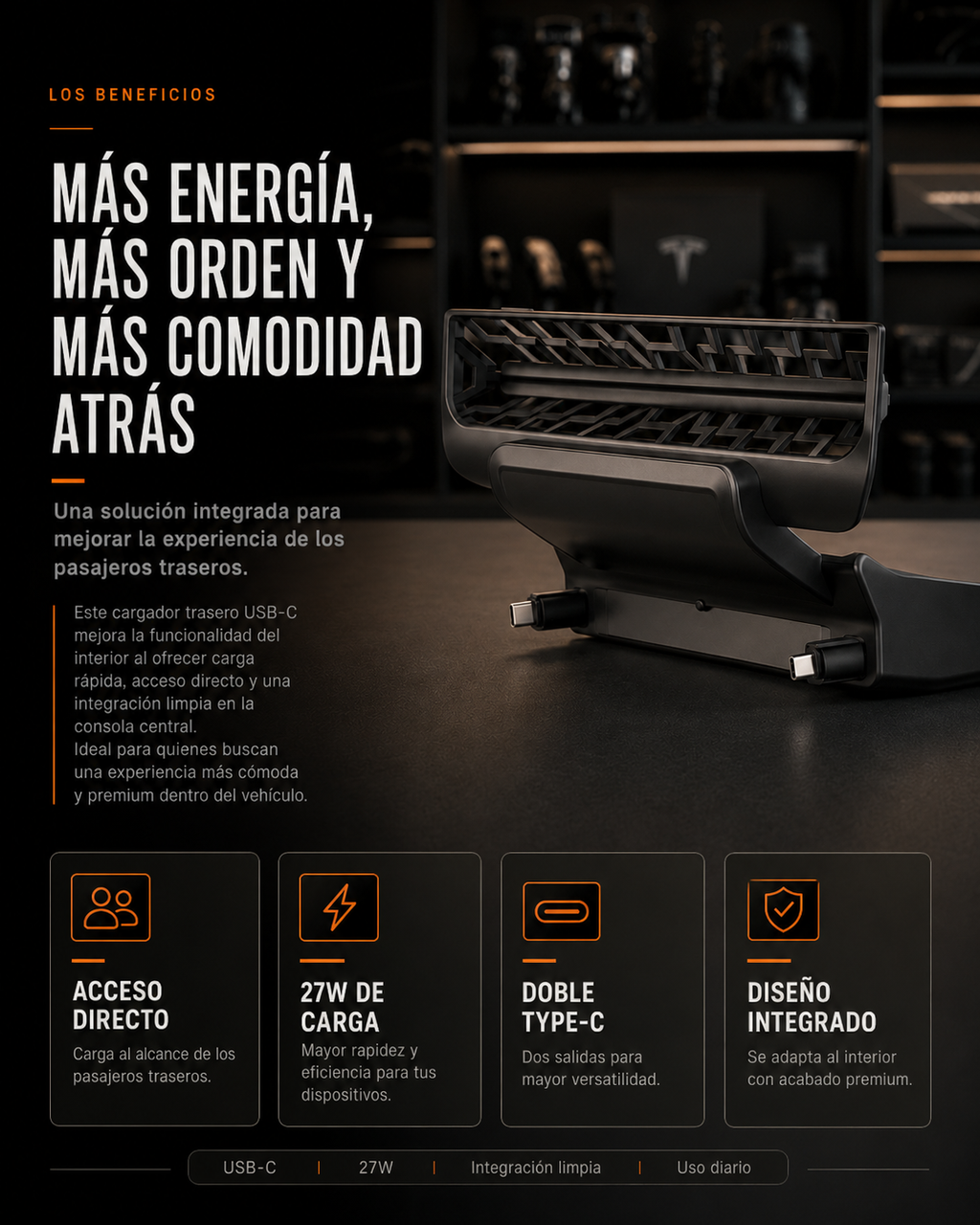 Cargador Con Cables Retractiles Para Puestos Traseros