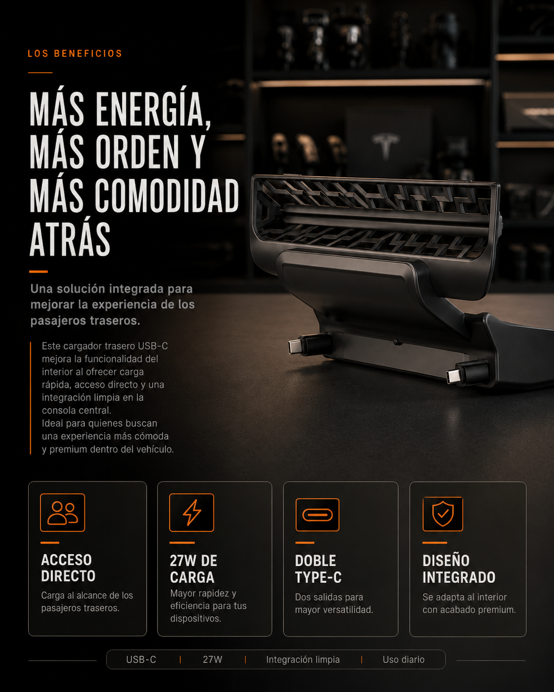 Cargador Con Cables Retractiles Para Puestos Traseros