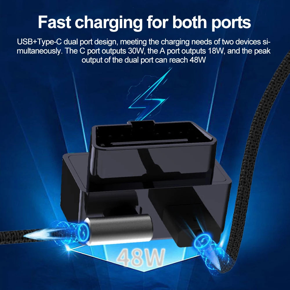 Adaptador De Carga Rápida Para Celular Con OBD2 Splitter