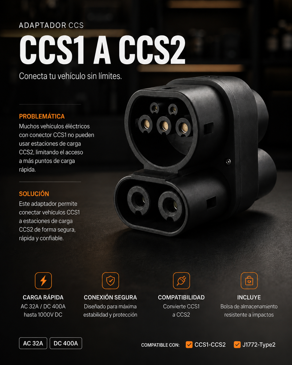 Adaptador CCS1 a CCS2 de 400A